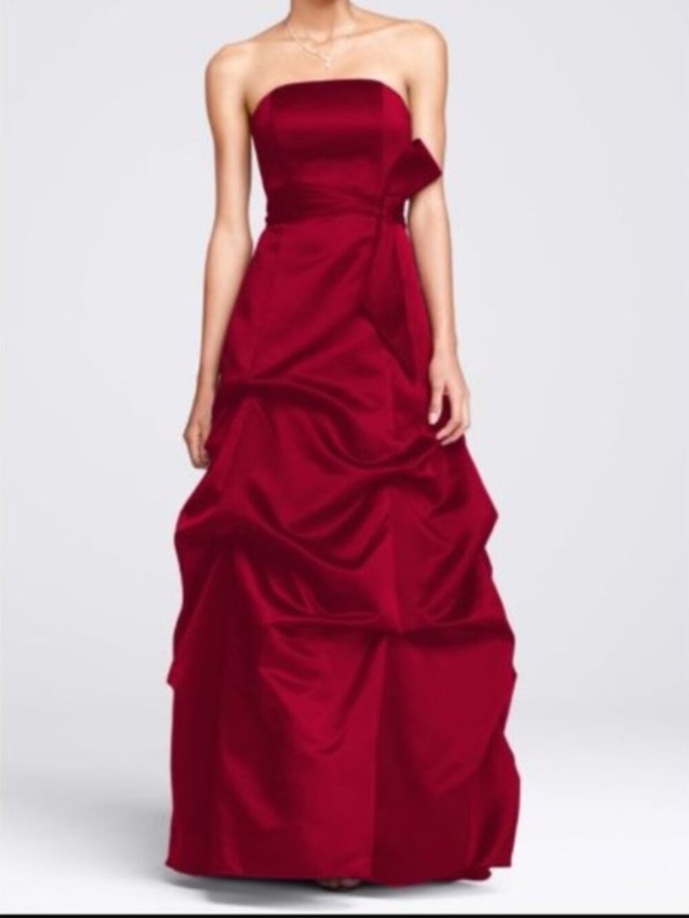 David's Bridal Red Gown w/ Pick-up Skirt and Sash Size 2